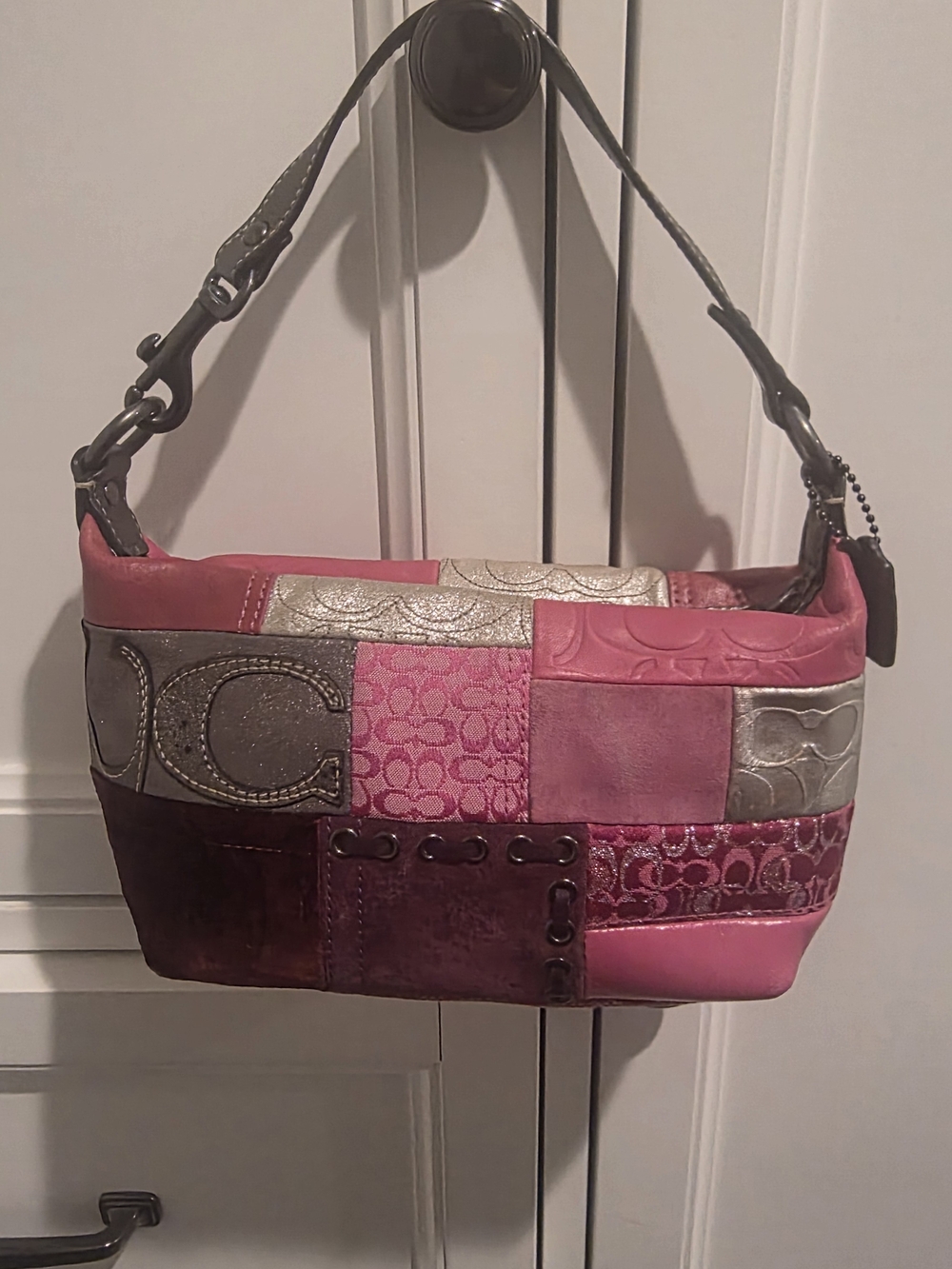 Mini Coach Patchwork Bag in Pink and Silver